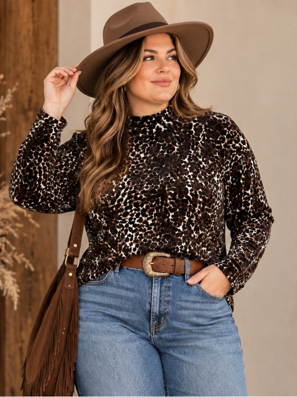 Vintage Betas Choice Leopard Print Velour Top 90s Western Shania Twain